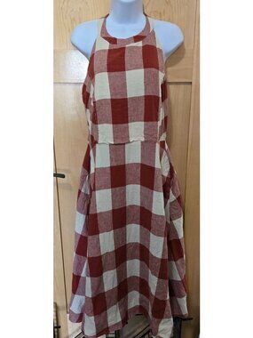 Checkered Halter Sundress Open Back & Buttoned Straps boho cottagecore picnic